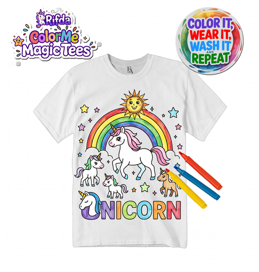 Rifda Colorme Magical Unicorn Dream Washable Reusable T-Shirt – Creative Coloring Fun for Kids