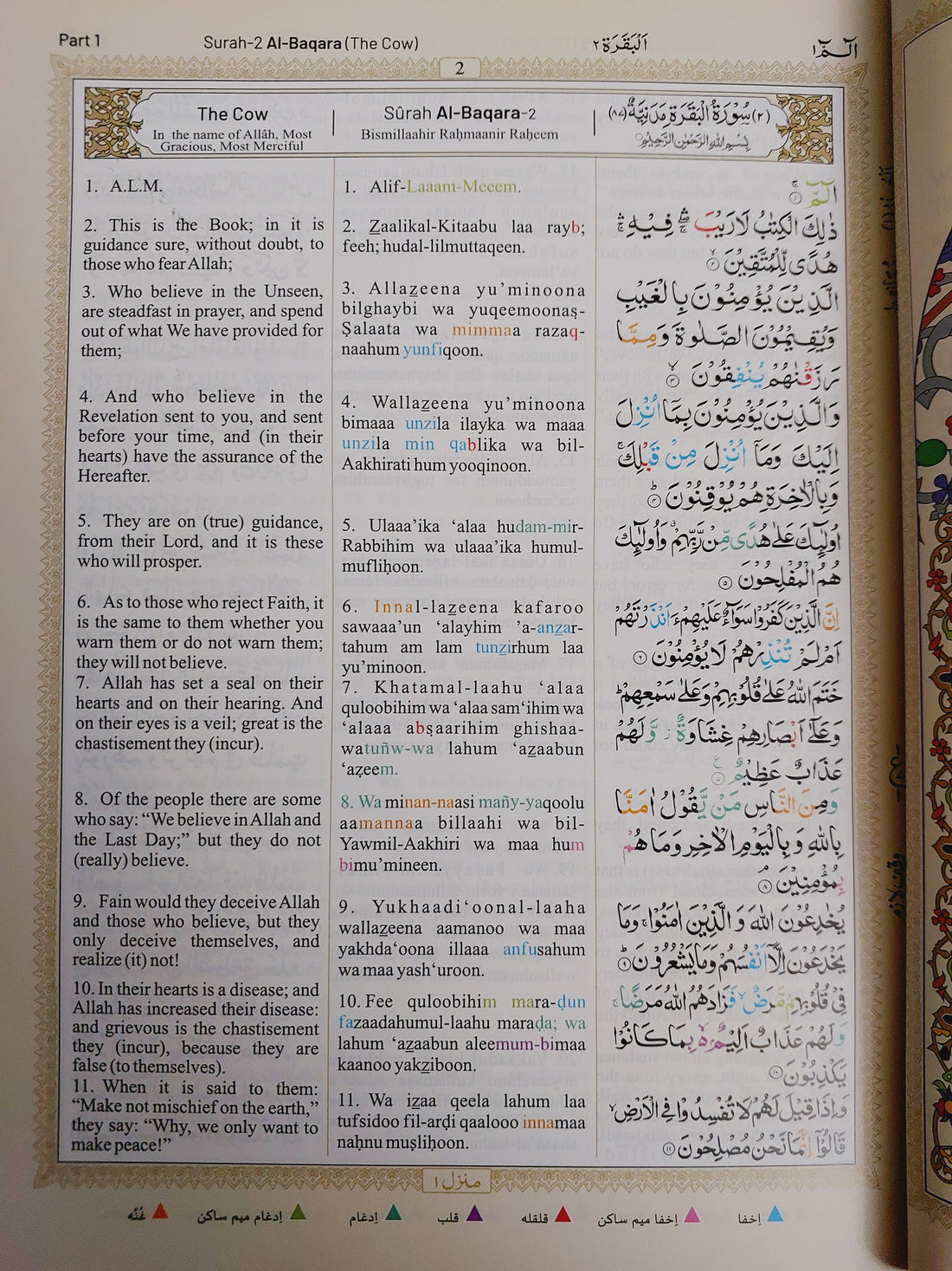 The Holy Qur'an color coded arabic text & Transliteration with English ...