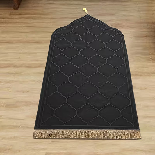 Muslim Prayer Rug Janamaz – Thick Soft Padded Islamic Prayer Mat for Men & Women, Fleece & Flannel Mosque Shape Non-Slip Portable Prayer Mat with Tassels for Ramadan, Eid, Salah, Home & Travel