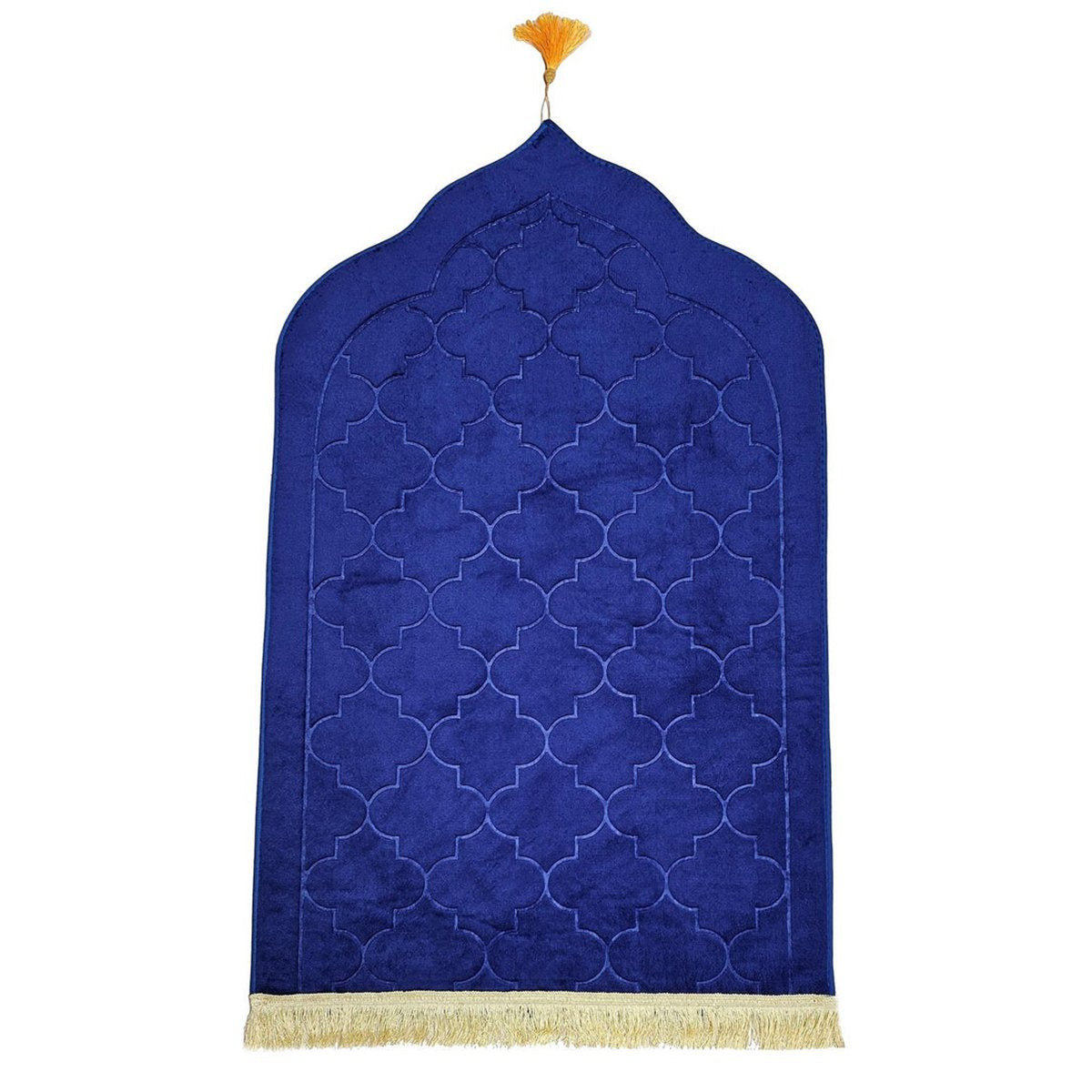 Blue personalized Islamic prayer mat with custom name
