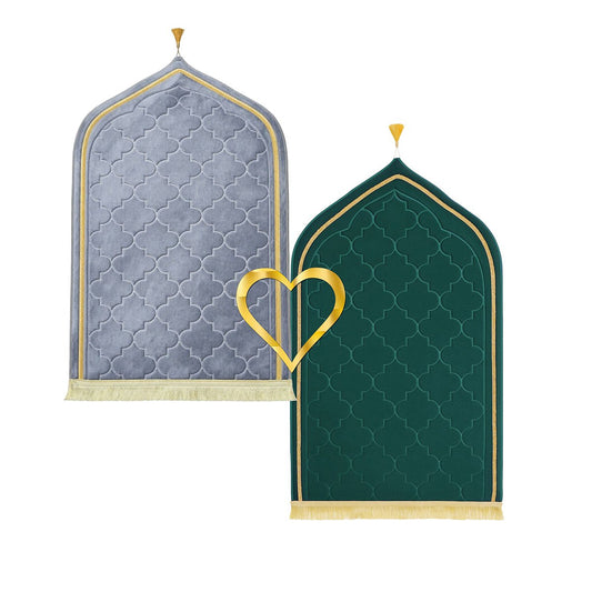 Grey + Green matching couple prayer mat set