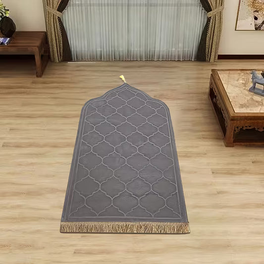 Muslim Prayer Rug Janamaz – Thick Soft Padded Islamic Prayer Mat for Men & Women, Fleece & Flannel Mosque Shape Non-Slip Portable Prayer Mat with Tassels for Ramadan, Eid, Salah, Home & Travel