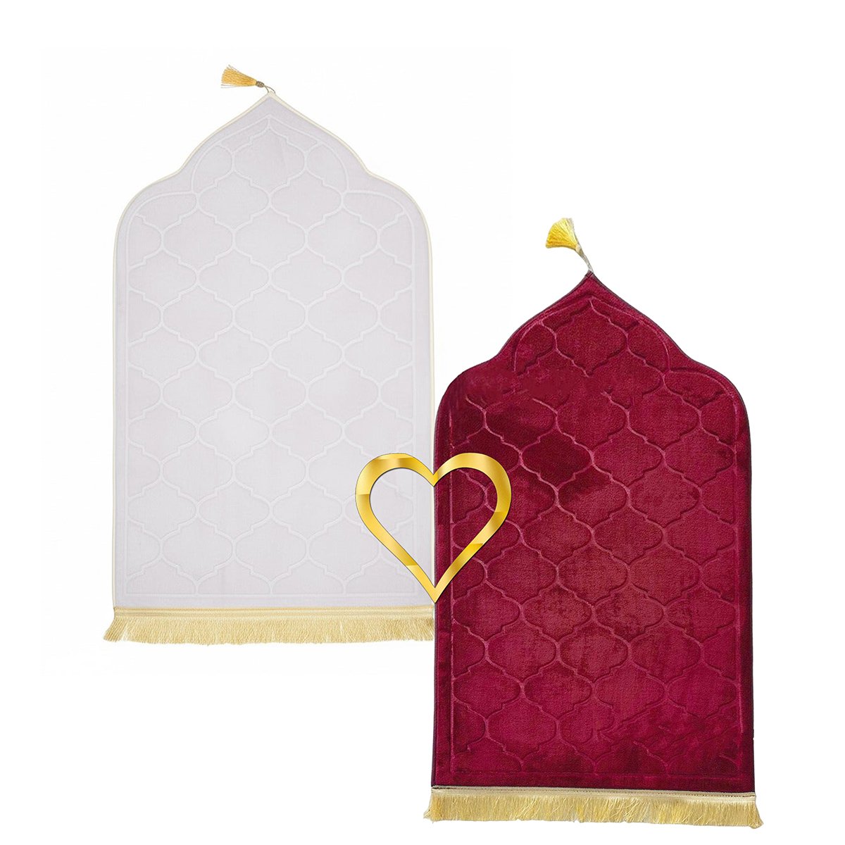 Off White + Maroon matching couple prayer mat set