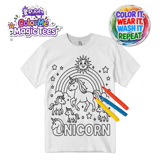 Rifda Colorme Magical Unicorn Dream Washable Reusable T-Shirt – Creative Coloring Fun for Kids