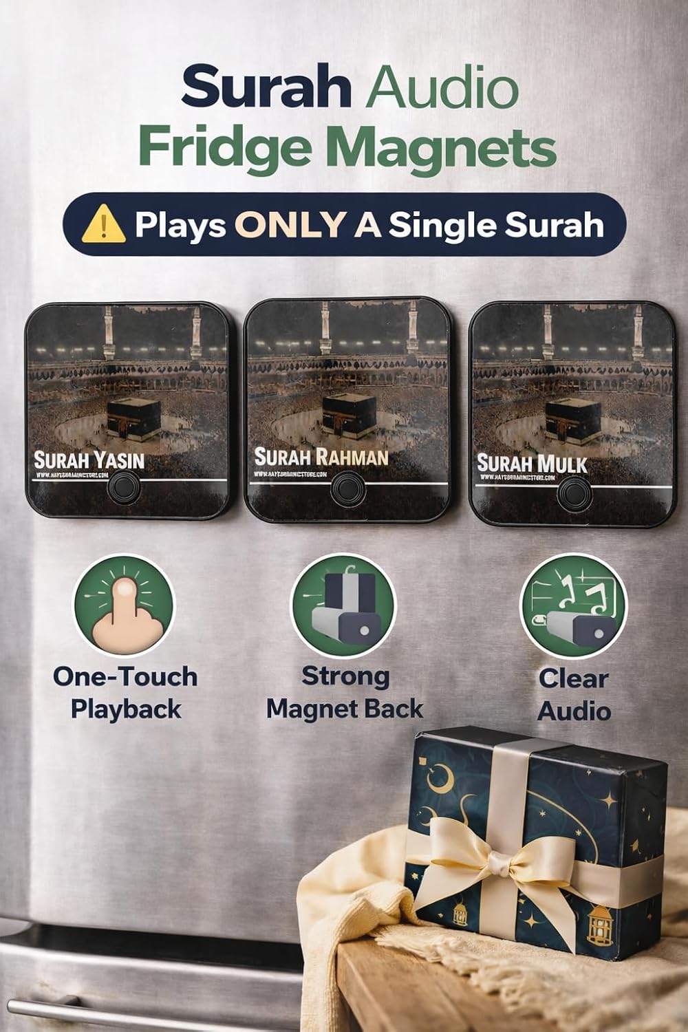 Surah Al-Mulk Audio Quran Fridge Magnet – Single Surah Player Only sheikh rashid alafasy | مغناطيس قرآن صوتي لتشغيل سورة الملك فقط - Hadiya Islamic Store